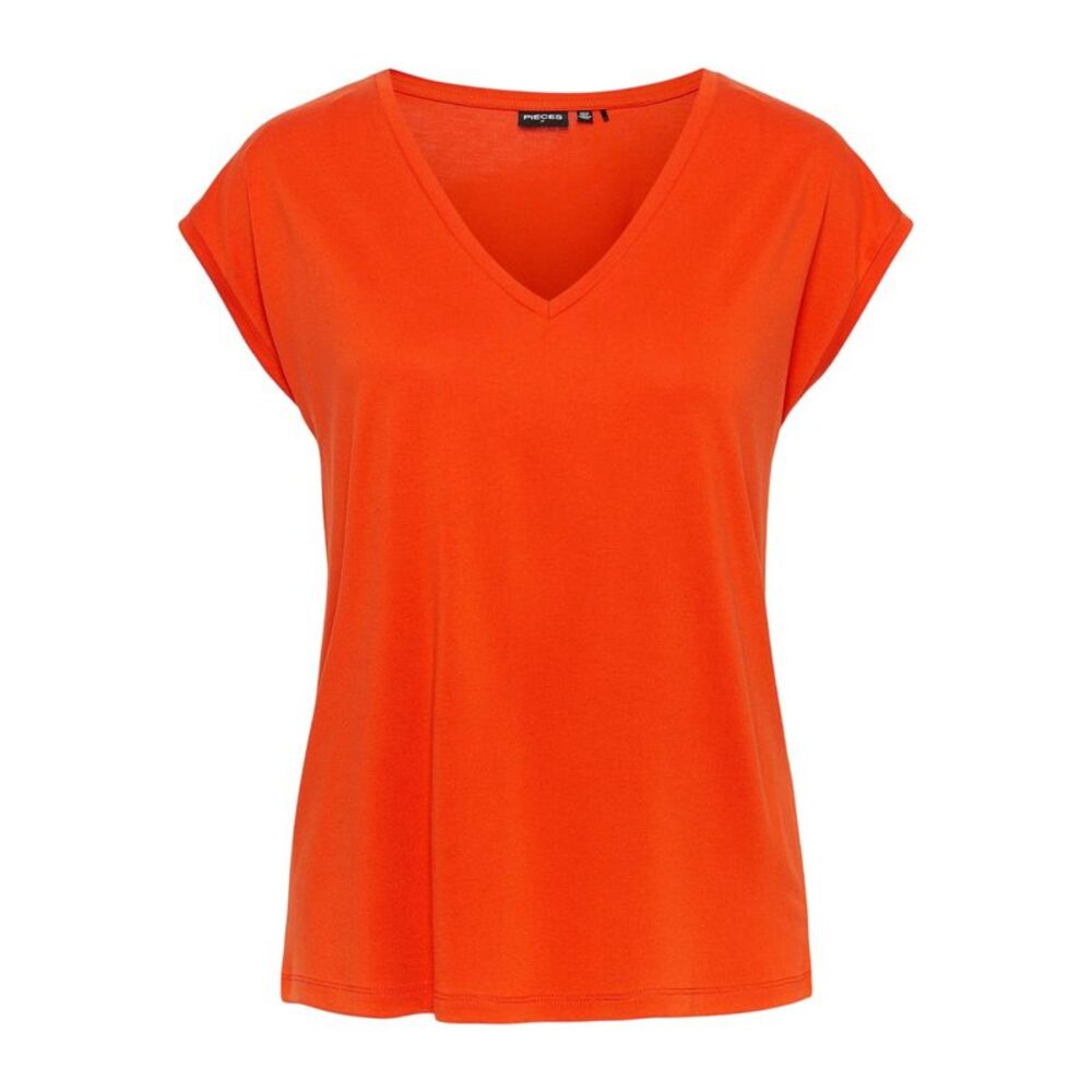 Pieces Womens/Ladies Pckamala Knitted V Neck / Tangerine Tango